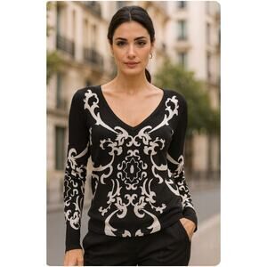 Venini black and white medium fitted sweater lightweight V Neck